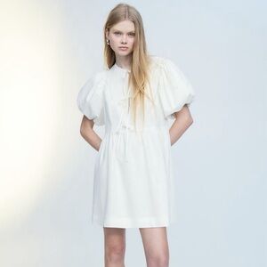 Linen blend puff sleeve dress NWT